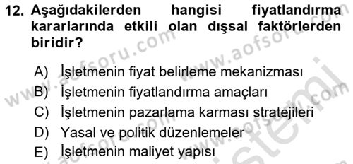 Pazarlama İlkeleri Dersi 2019 - 2020 Yılı (Final) Dönem Sonu Sınav Soruları 12. Soru