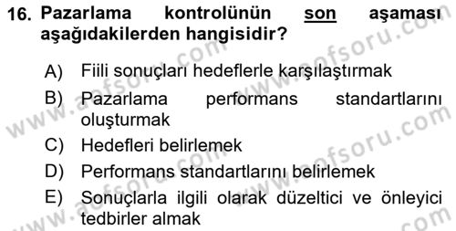 Pazarlama İlkeleri Dersi 2019 - 2020 Yılı (Final) Dönem Sonu Sınavı 16. Soru