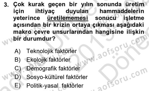 Pazarlama İlkeleri Dersi 2019 - 2020 Yılı (Final) Dönem Sonu Sınav Soruları 3. Soru