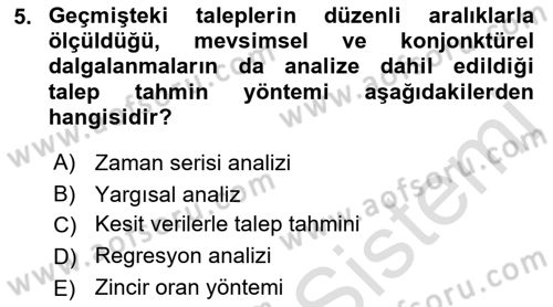 Pazarlama İlkeleri Dersi 2019 - 2020 Yılı (Final) Dönem Sonu Sınavı 5. Soru