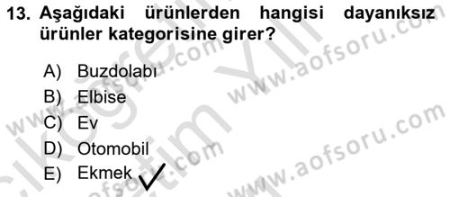 Pazarlama İlkeleri Dersi 2020 - 2021 Yılı Yaz Okulu Sınav Soruları 13. Soru