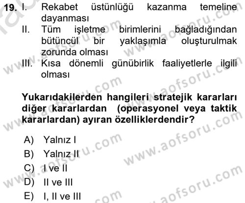 Pazarlama İlkeleri Dersi 2020 - 2021 Yılı Yaz Okulu Sınav Soruları 19. Soru