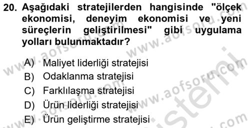 Pazarlama İlkeleri Dersi 2020 - 2021 Yılı Yaz Okulu Sınav Soruları 20. Soru