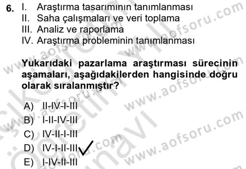 Pazarlama İlkeleri Dersi 2020 - 2021 Yılı Yaz Okulu Sınav Soruları 6. Soru