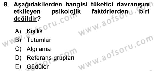 Pazarlama İlkeleri Dersi 2020 - 2021 Yılı Yaz Okulu Sınav Soruları 8. Soru