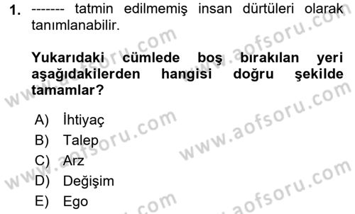 Pazarlama İlkeleri Dersi Ara Sınavı Deneme Sınav Soruları 1. Soru