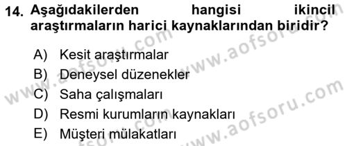 Pazarlama İlkeleri Dersi Ara Sınavı Deneme Sınav Soruları 14. Soru