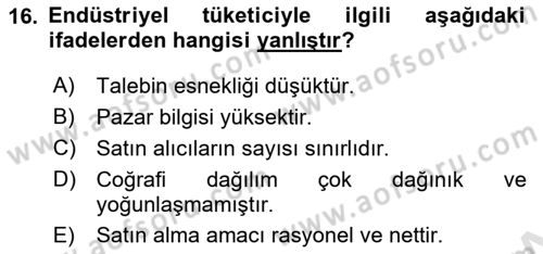Pazarlama İlkeleri Dersi 2021 - 2022 Yılı (Vize) Ara Sınav Soruları 16. Soru