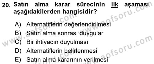 Pazarlama İlkeleri Dersi 2021 - 2022 Yılı (Vize) Ara Sınav Soruları 20. Soru