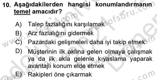 Pazarlama İlkeleri Dersi 2021 - 2022 Yılı (Final) Dönem Sonu Sınav Soruları 10. Soru
