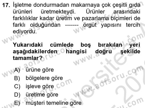 Pazarlama İlkeleri Dersi 2021 - 2022 Yılı (Final) Dönem Sonu Sınav Soruları 17. Soru