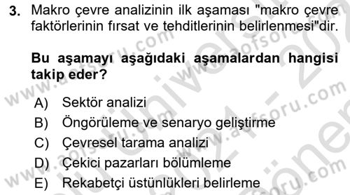 Pazarlama İlkeleri Dersi 2021 - 2022 Yılı (Final) Dönem Sonu Sınav Soruları 3. Soru