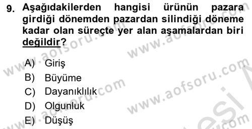 Pazarlama İlkeleri Dersi 2021 - 2022 Yılı (Final) Dönem Sonu Sınav Soruları 9. Soru