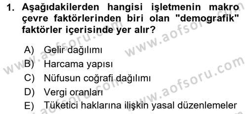 Pazarlama İlkeleri Dersi 2021 - 2022 Yılı Yaz Okulu Sınav Soruları 1. Soru