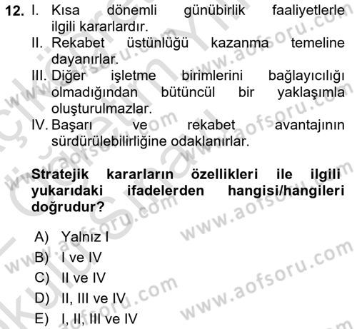 Pazarlama İlkeleri Dersi 2021 - 2022 Yılı Yaz Okulu Sınav Soruları 12. Soru