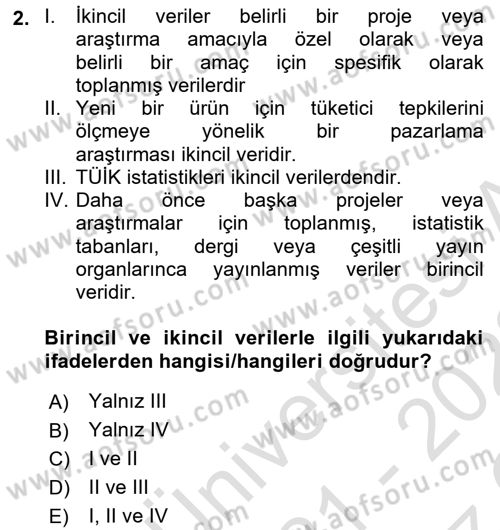 Pazarlama İlkeleri Dersi 2021 - 2022 Yılı Yaz Okulu Sınav Soruları 2. Soru