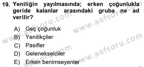Pazarlama İlkeleri Dersi Ara Sınavı Deneme Sınav Soruları 19. Soru