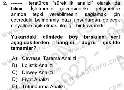 Pazarlama İlkeleri Dersi 2022 - 2023 Yılı (Vize) Ara Sınav Soruları 2. Soru