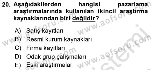 Pazarlama İlkeleri Dersi 2022 - 2023 Yılı (Vize) Ara Sınav Soruları 20. Soru