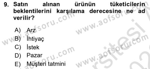 Pazarlama İlkeleri Dersi Ara Sınavı Deneme Sınav Soruları 9. Soru