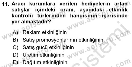 Pazarlama İlkeleri Dersi 2022 - 2023 Yılı (Final) Dönem Sonu Sınav Soruları 11. Soru