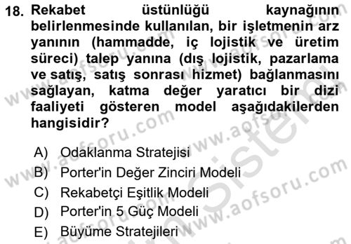 Pazarlama İlkeleri Dersi 2022 - 2023 Yılı (Final) Dönem Sonu Sınav Soruları 18. Soru