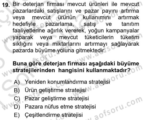 Pazarlama İlkeleri Dersi 2022 - 2023 Yılı (Final) Dönem Sonu Sınav Soruları 19. Soru