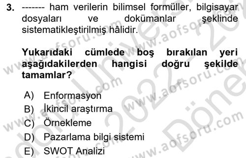 Pazarlama İlkeleri Dersi 2022 - 2023 Yılı (Final) Dönem Sonu Sınav Soruları 3. Soru