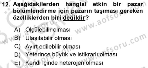 Pazarlama İlkeleri Dersi 2022 - 2023 Yılı Yaz Okulu Sınav Soruları 12. Soru