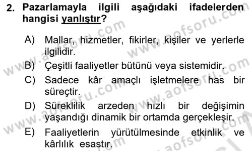 Pazarlama İlkeleri Dersi 2022 - 2023 Yılı Yaz Okulu Sınav Soruları 2. Soru