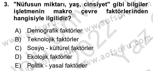 Pazarlama İlkeleri Dersi 2022 - 2023 Yılı Yaz Okulu Sınav Soruları 3. Soru