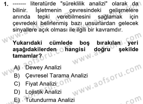 Pazarlama İlkeleri Dersi Ara Sınavı Deneme Sınav Soruları 1. Soru