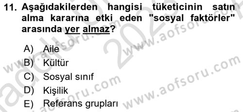 Pazarlama İlkeleri Dersi Ara Sınavı Deneme Sınav Soruları 11. Soru
