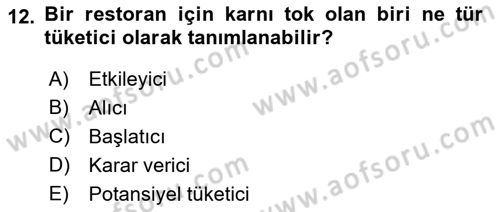 Pazarlama İlkeleri Dersi 2023 - 2024 Yılı (Vize) Ara Sınav Soruları 12. Soru