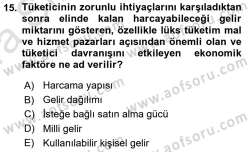 Pazarlama İlkeleri Dersi Ara Sınavı Deneme Sınav Soruları 15. Soru