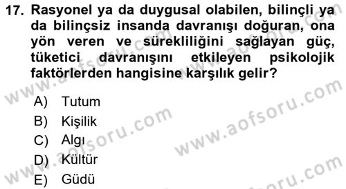 Pazarlama İlkeleri Dersi Ara Sınavı Deneme Sınav Soruları 17. Soru