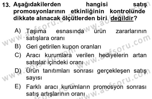 Pazarlama İlkeleri Dersi 2023 - 2024 Yılı (Final) Dönem Sonu Sınav Soruları 13. Soru