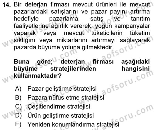 Pazarlama İlkeleri Dersi 2023 - 2024 Yılı (Final) Dönem Sonu Sınav Soruları 14. Soru