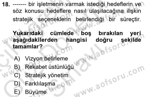 Pazarlama İlkeleri Dersi 2023 - 2024 Yılı (Final) Dönem Sonu Sınav Soruları 18. Soru