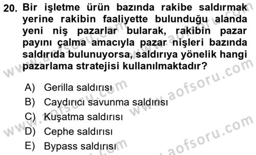 Pazarlama İlkeleri Dersi 2023 - 2024 Yılı (Final) Dönem Sonu Sınav Soruları 20. Soru