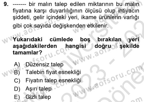 Pazarlama İlkeleri Dersi 2023 - 2024 Yılı (Final) Dönem Sonu Sınav Soruları 9. Soru