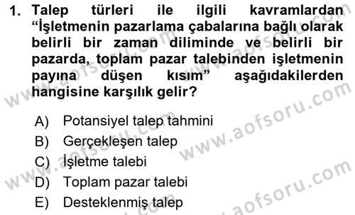 Pazarlama İlkeleri Dersi Ara Sınavı Deneme Sınav Soruları 1. Soru