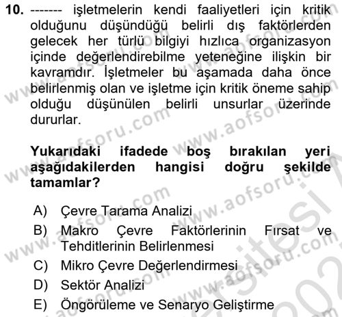 Pazarlama İlkeleri Dersi Ara Sınavı Deneme Sınav Soruları 10. Soru