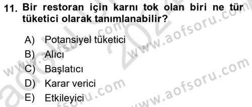 Pazarlama İlkeleri Dersi Ara Sınavı Deneme Sınav Soruları 11. Soru