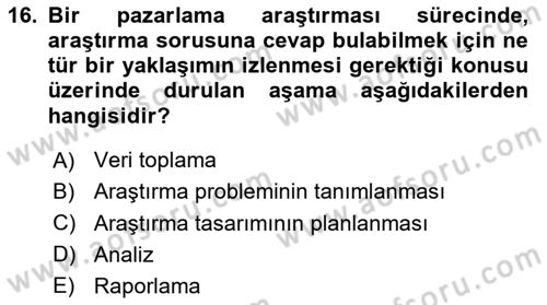 Pazarlama İlkeleri Dersi Ara Sınavı Deneme Sınav Soruları 16. Soru