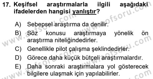 Pazarlama İlkeleri Dersi Ara Sınavı Deneme Sınav Soruları 17. Soru