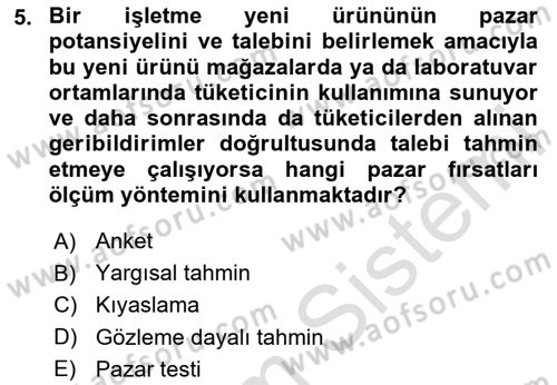 Pazarlama İlkeleri Dersi 2024 - 2025 Yılı (Vize) Ara Sınav Soruları 5. Soru