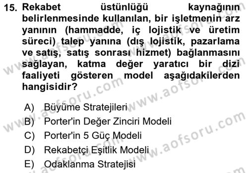Pazarlama İlkeleri Dersi 2024 - 2025 Yılı (Final) Dönem Sonu Sınav Soruları 15. Soru