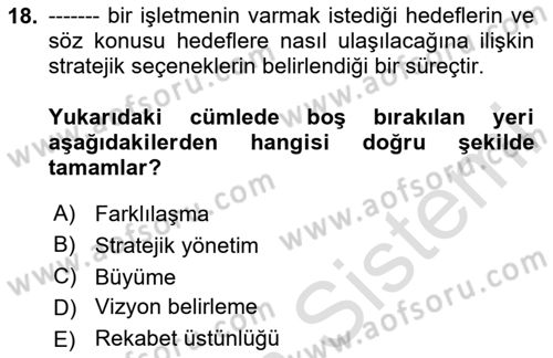 Pazarlama İlkeleri Dersi 2024 - 2025 Yılı (Final) Dönem Sonu Sınav Soruları 18. Soru