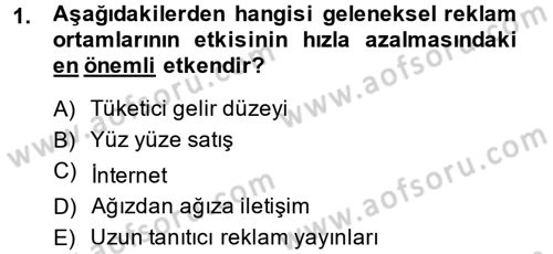 Bütünleşik Pazarlama İletişimi Dersi 2013 - 2014 Yılı (Vize) Ara Sınav Soruları 1. Soru